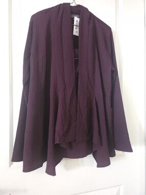 Classic Editions Plum Open-Front Draped Top with Attached Silver Tone Necklace